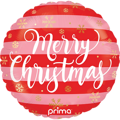 Prima 18" Round Merry Christmas Pink & Red Stripes