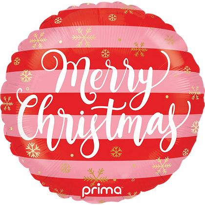 Prima 18" Round Merry Christmas Pink & Red Stripes