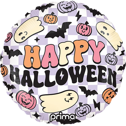 Prima 18" Round Happy Halloween Purple Checker