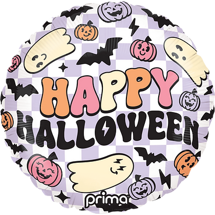 Prima 18" Round Happy Halloween Purple Checker