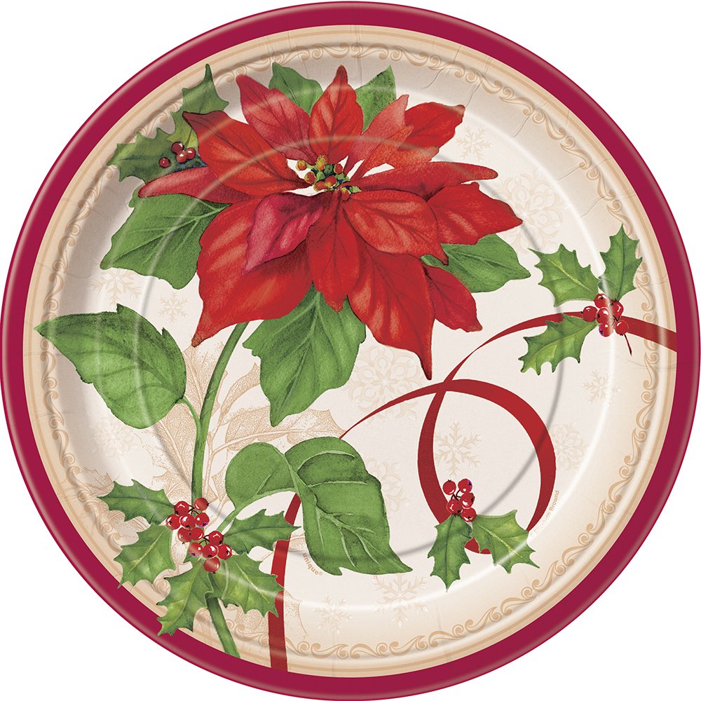 Platos de papel de 9" - Poinsettia Alegría (8 unidades) - Único