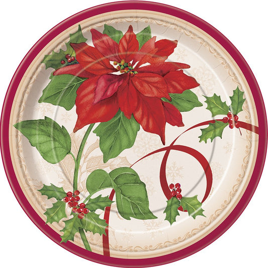 9" Paper Plates - Poinsettia Joy (8ct) - Unique