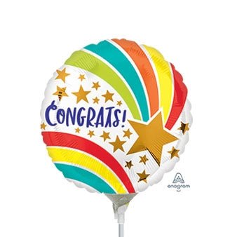 9" CONGRATS Shooting Star Foil Balloon - Air Fill & Heat Seal Only - Pack of 25