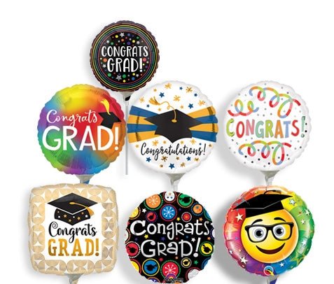9in GRAD Assortment - Foil Balloon - Air Fill & Heat Seal ONLY - Pack of 25