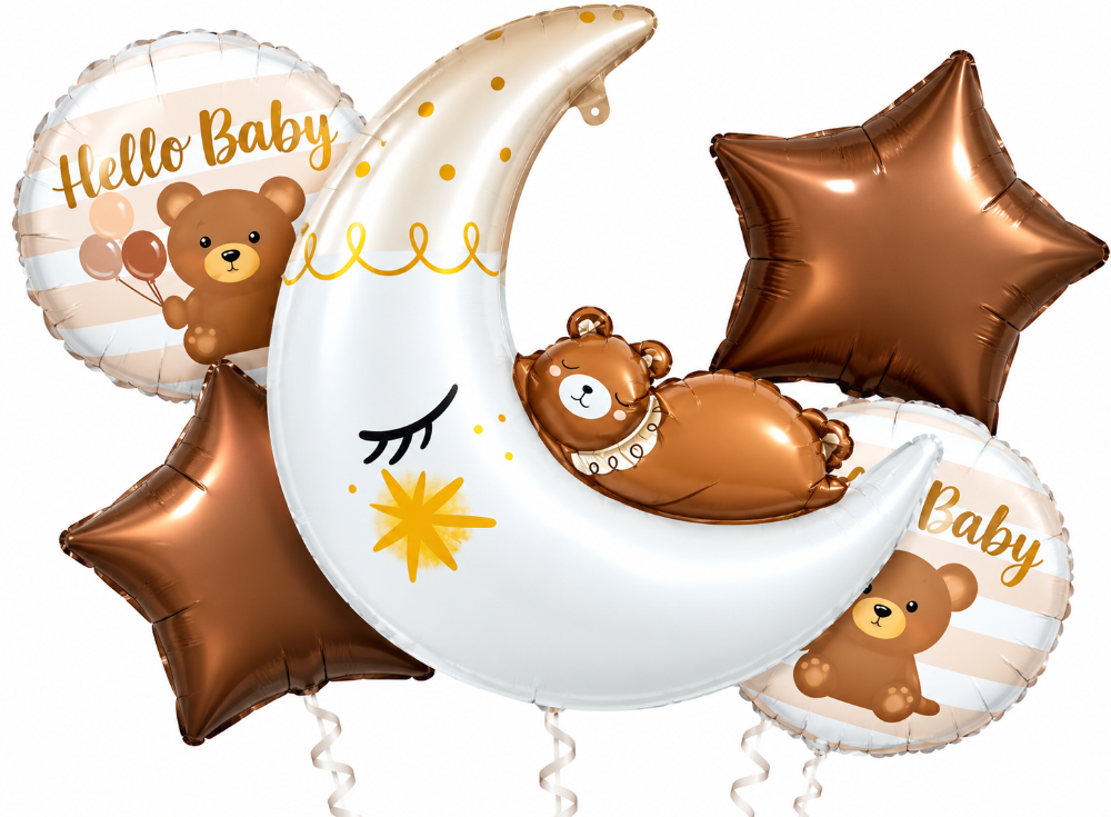 Balloon Bouquet - Hello Baby Teddy Bear on Moon (5ct)