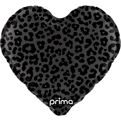 18" Heart Black Shiny & Matte Leopard Print