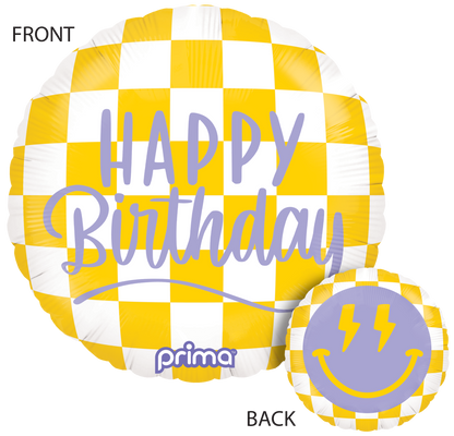 18" Round Happy Face Checker Birthday