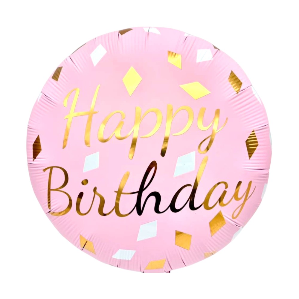 32" Pink Round Confetti - Happy Birthday (1ct) - Winner Party