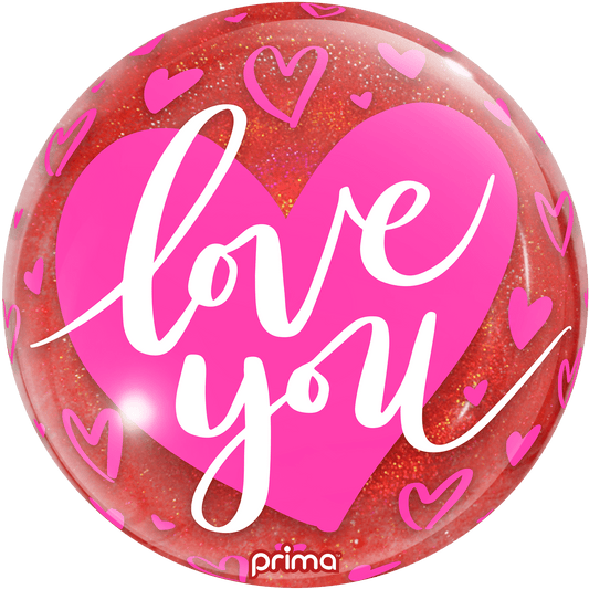 Air - Filled Love You Pink Hearts Red Glitter Sphere™ - 10"