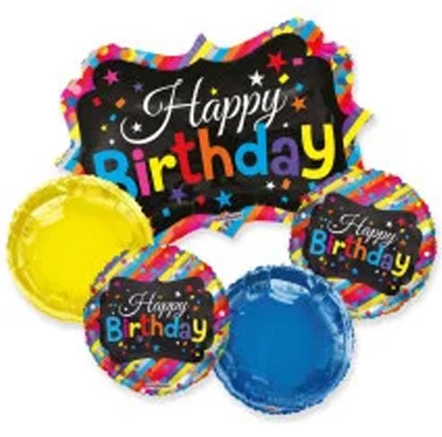 Balloon Bouquet - Happy Birthday Strips & Dots - Conver USA