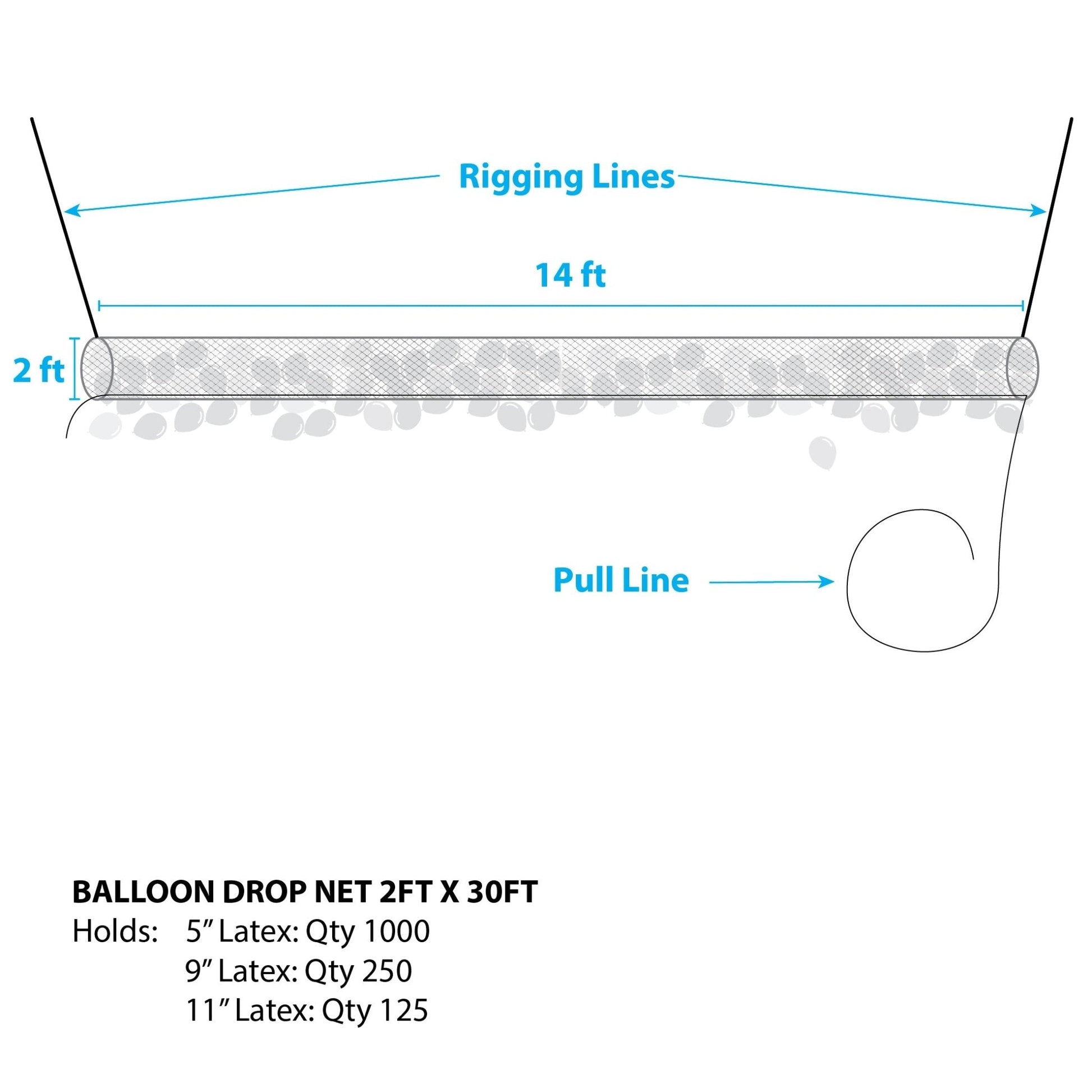Boss 250™ Balloon Drop Net – Low Ceiling (30ft x 2ft)