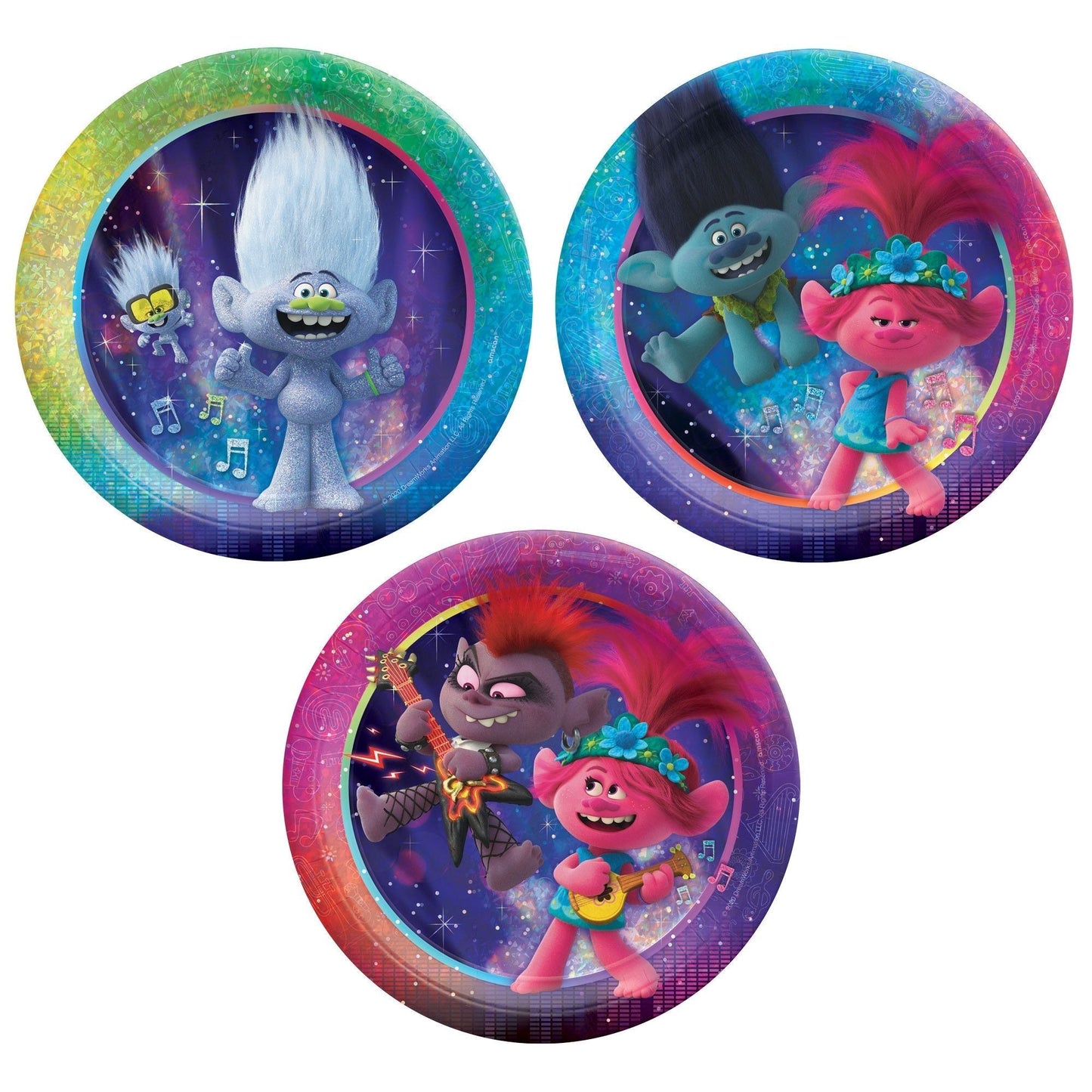 ©Trolls World Tour 7" Round Plates Assorted 8ct - Amscan