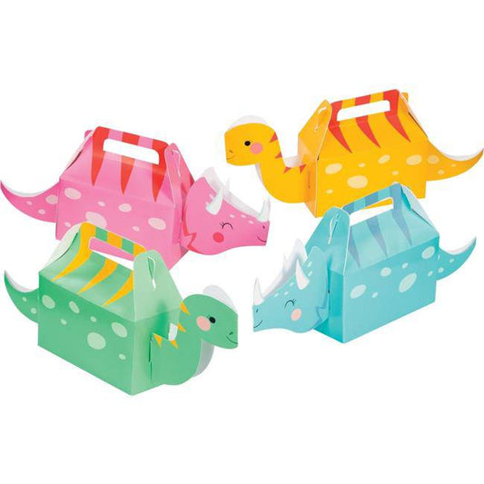 Dino Party Treat Boxes, Pink, Green, Blue and Yellow (4 Count)