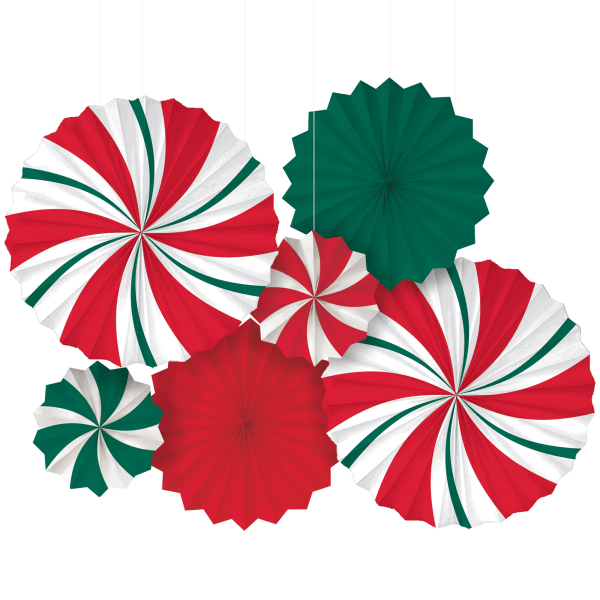 Fan Decorations - Christmas Candy Cane Stripe (6ct)