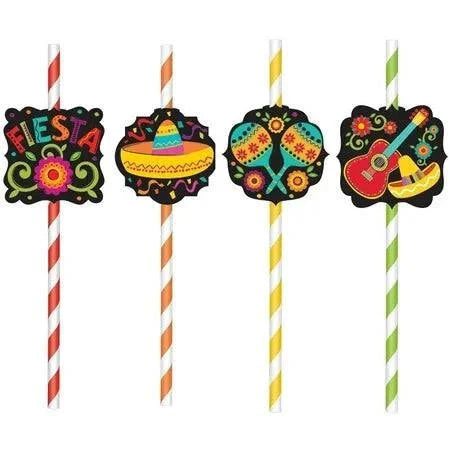 Fiesta Paper Straws w/Printed Accent Signs 12ct - Amscan