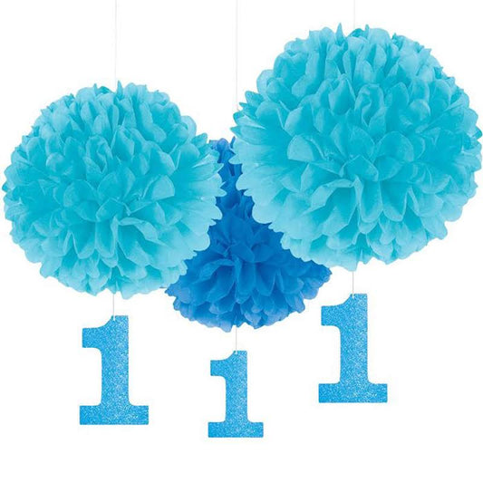 Fluffy Decorations - Blue 1st Birthday (3ct)