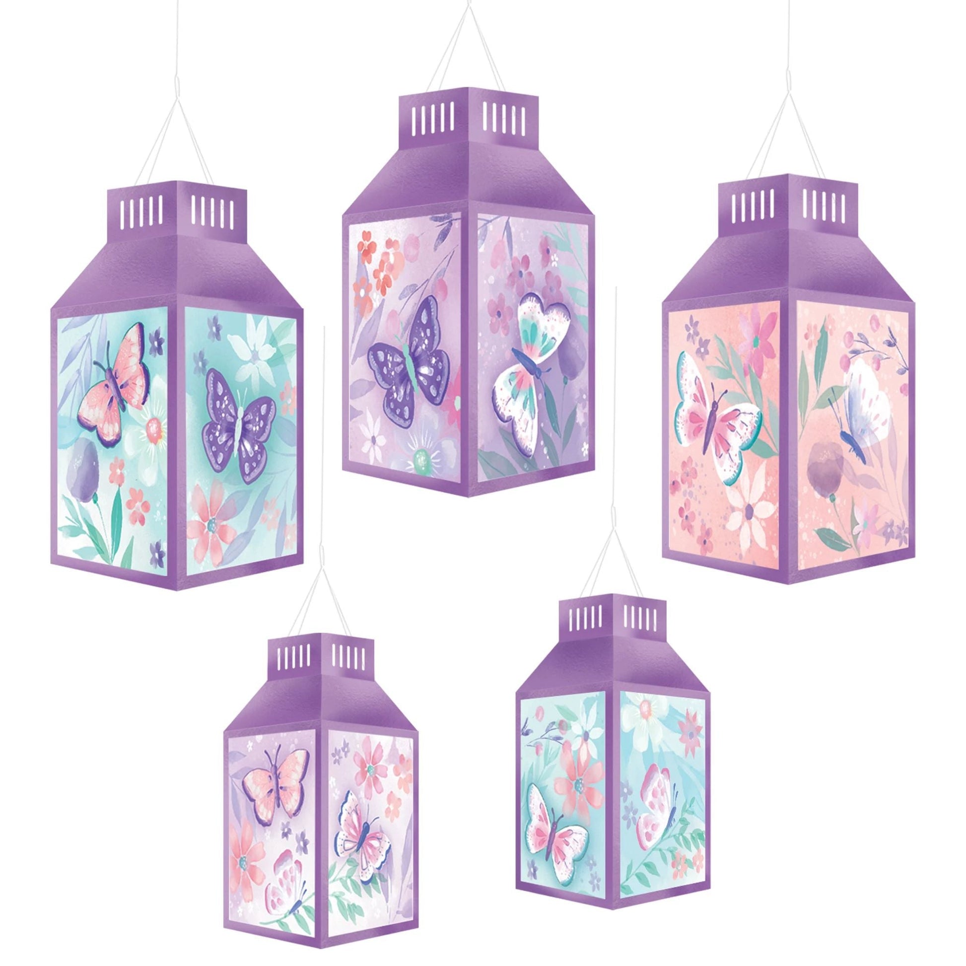 Flutter Hot Stamped Paper Lanterns 5ct - Amscan