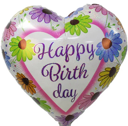 Party America 18"  Happy Birthday Flowers Heart Balloon