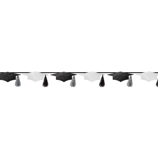 Grad Cap Banner Tassel Banner Black & White - Amscan