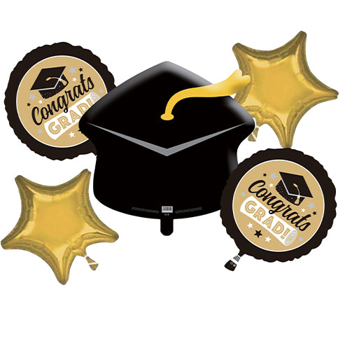 Winner Party Gold Congrats Grad Balloon Bouquet 5pc