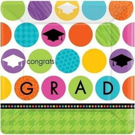 Graduation Party Colorful Commencement 10.5" Square Plates 18ct - Amscan