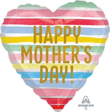 Happy MOTHER'S DAY Satin Infused Stripes - Standard Satin XL - Heart Shape Foil Balloon - Pack of 10
