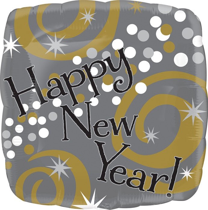 HAPPY NEW YEAR Dots and Swirls Standard HX - Foil Balloon