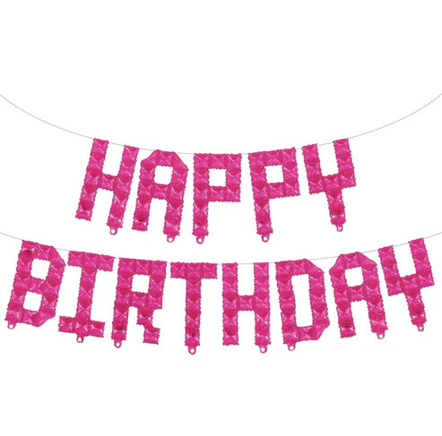 Happy Birthday 16" Pink Lego Foil Banner