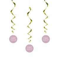 Pink Hearts Baby Shower 26" Hanging Swirl Decorations 3ct