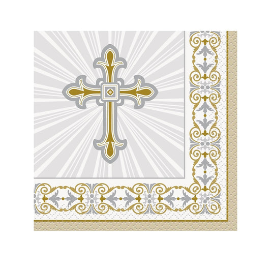 Radiant Cross Gold and Silver Beverage Napkins 16ct