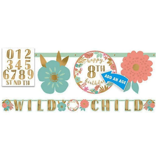 BOHO 1 Wild Child Jumbo Add an Age Happy Birthday Banner 10ft