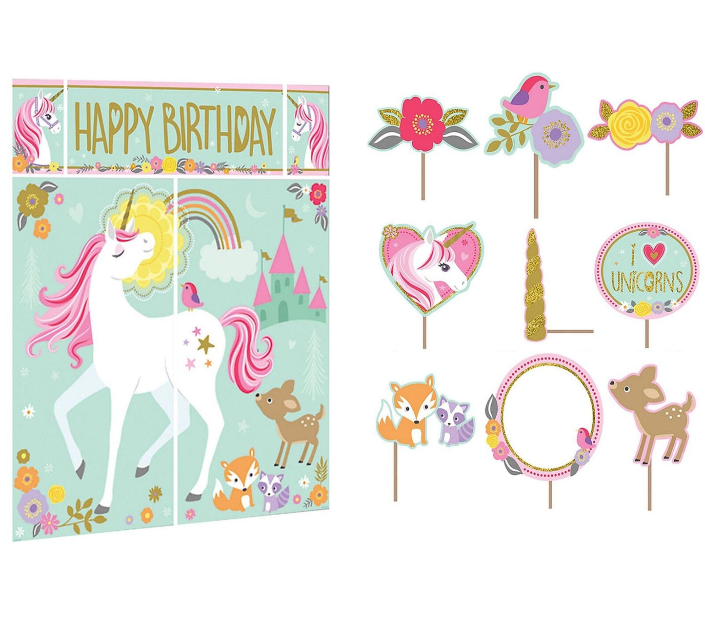 Magical Unicorn Birthday Backdrop with 12Props