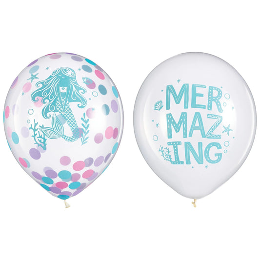 Shimmering Mermaid Latex Confetti Balloons 6ct - Amscan