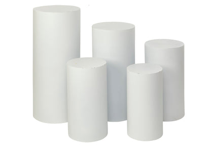 WHITE METAL CYLINDER PEDESTAL SET OF 5