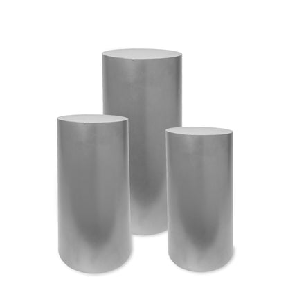 MATTE SILVER METAL CYLINDER PEDESTAL SET OF 3