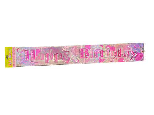 Happy Birthday Banner Holo Pink 12ft.