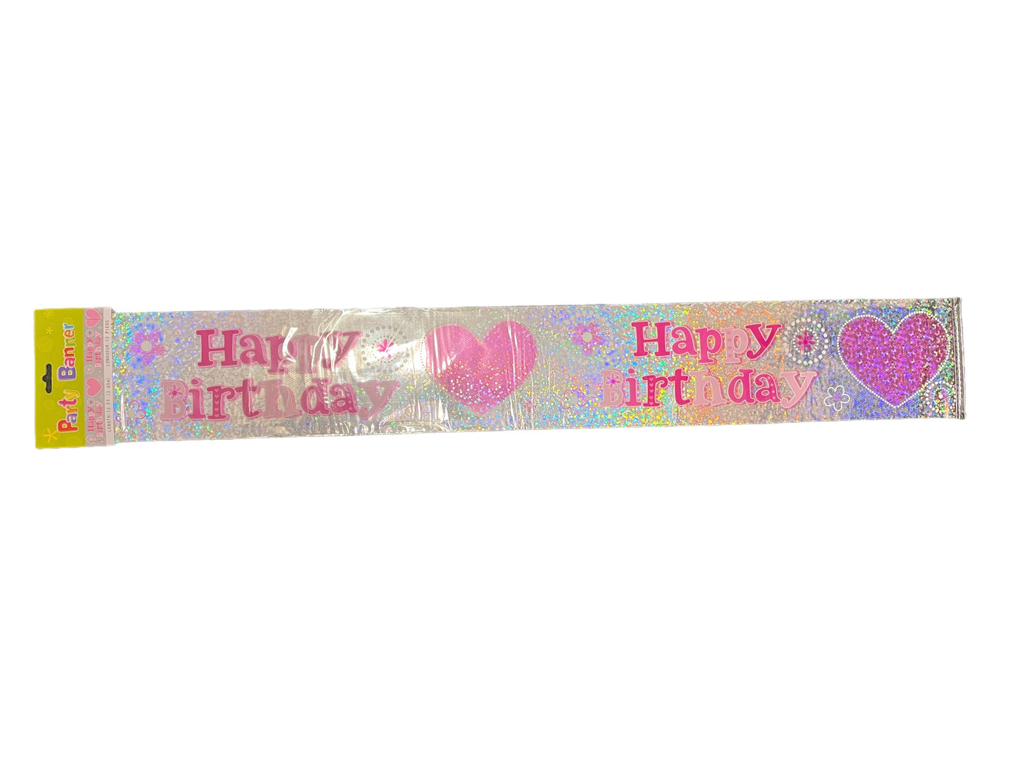 Happy Birthday Holo Banner Pink Hearts 12ft.